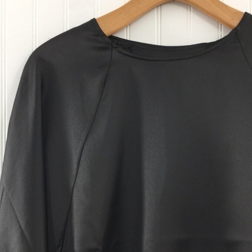 Asos‎ Black Wrap Back Top Womens 14 Dolman Long Sleeve Tee Open Split Back - Picture 2 of 12